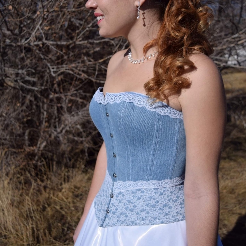 Jean Corset with White Satin Skirt